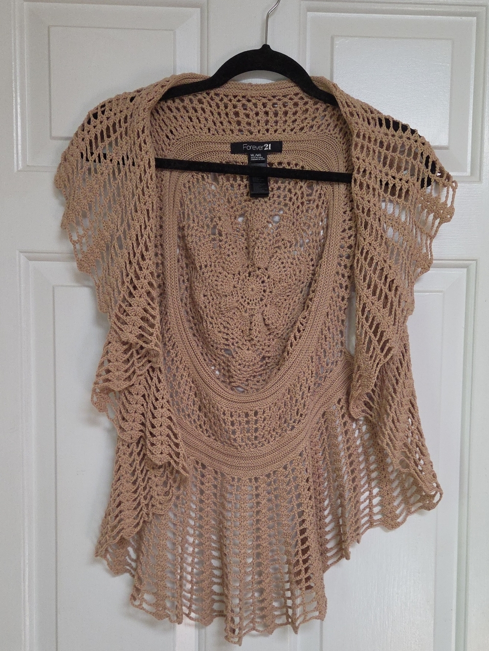 Forever 21 Tan Crochet Open-Front Poncho Shrug